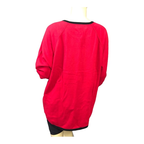 Karen Scott Red with Black Trim Curved Hem Lightweight Sweater. Size: XL. NWT! - Picture 2 of 4